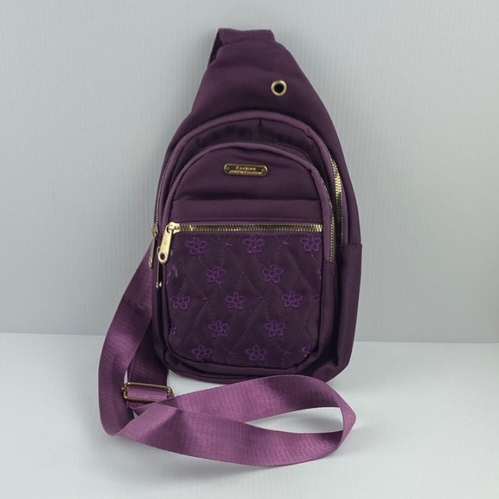 Purple Crossbody Sling Bag 5 Pockets by Jingpin Creations Cloth Purse